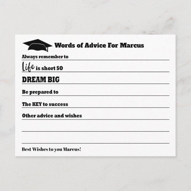 Modern Advice Wishes Party Graduation Postcard (Front)