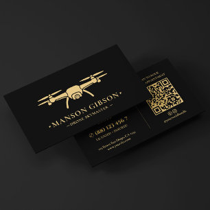 Modern Aerial Drone Pilot Logo Black Business Card