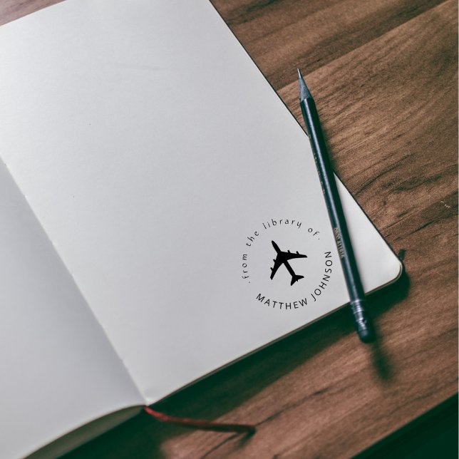 Modern Aeroplane Custom Name Traveller Book  Self-inking Stamp (Creator Uploaded)
