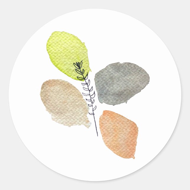 Modern Aesthetic watercolor leaf Classic Round Sticker (Front)