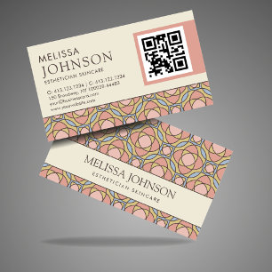 Modern Aesthetician Skincare QR Retro Geometric Bu Business Card