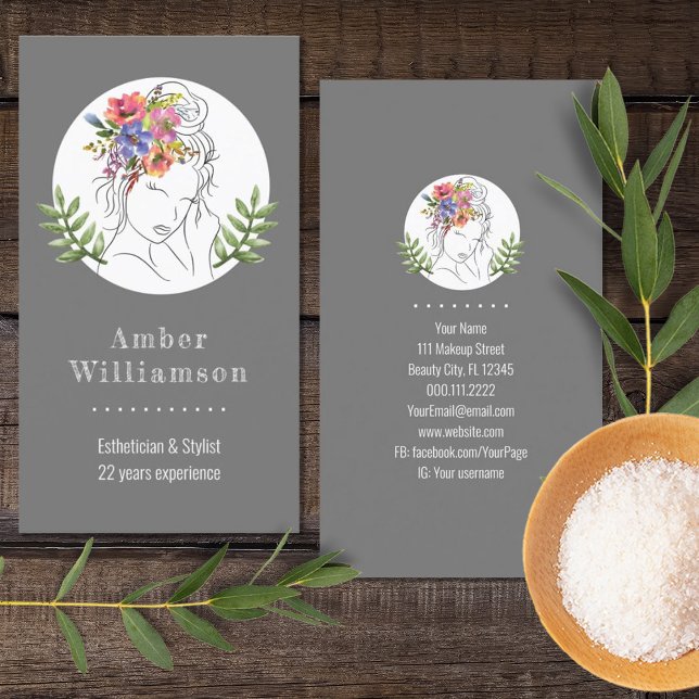 Modern Aesthetician Stylist Spa Elegant Chic Flora Business Card (Creator Uploaded)