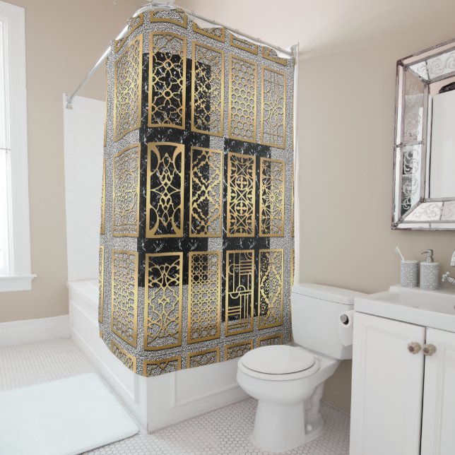 Modern African American Abstract Design Shower Curtain (In Situ)