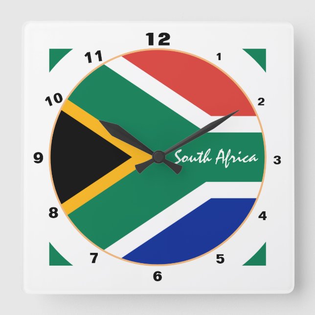 Modern African Flag, South Africa Home / design Square Wall Clock (Front)