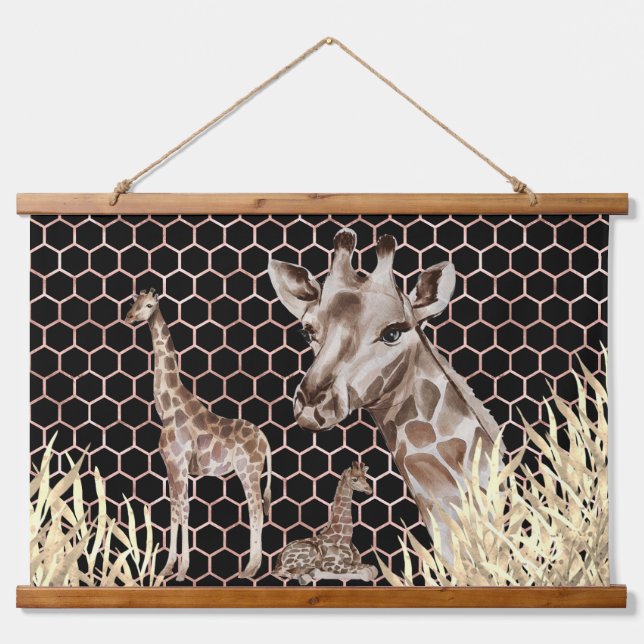 Modern African Giraffes Watercolor Hanging Tapestry (Front)
