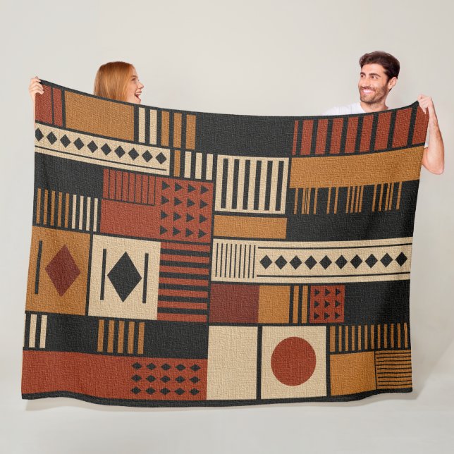 Modern African Mudcloth Sherpa Blanket Decor (In Situ)