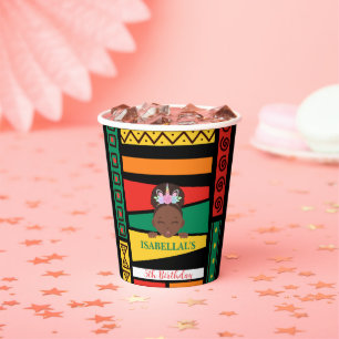 Modern afro African american girls Birthday party Paper Cups