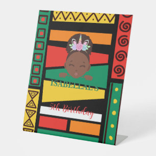 Modern afro African american girls Birthday party Pedestal Sign