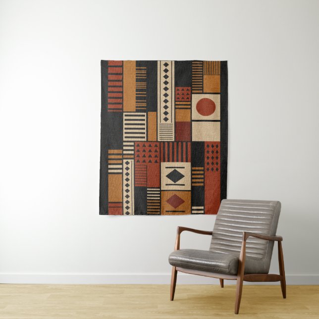 Modern Afrocentric Silhouette Terracotta Boho  Tapestry (In Situ)