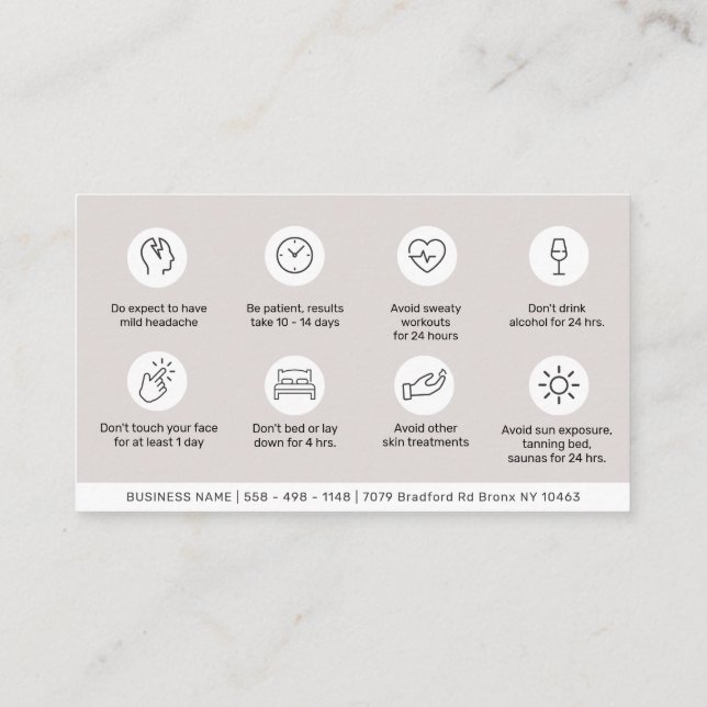 Modern Aftercare Botox Instructions Business Card (Back)