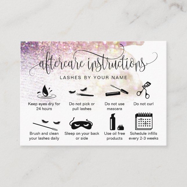 Modern aftercare card eyelash extensions icons (Front)