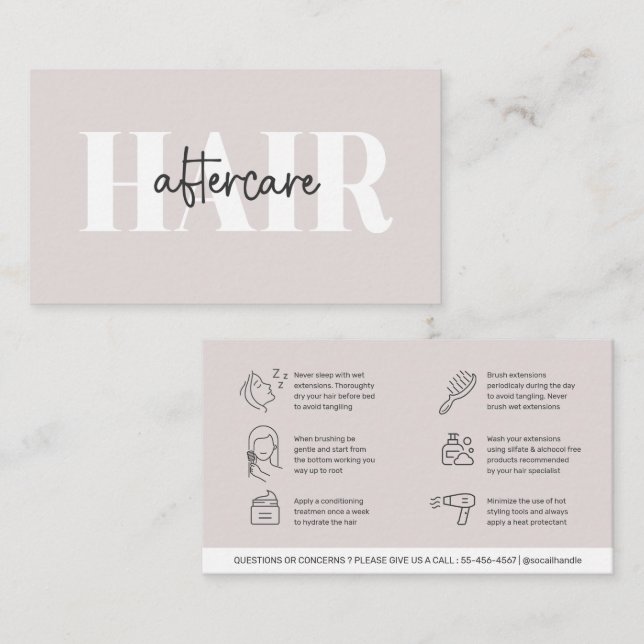 Modern Aftercare Hair Instructions Business Card (Front/Back)