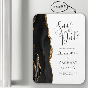 Modern Agate Black Gold Save the Date Magnet