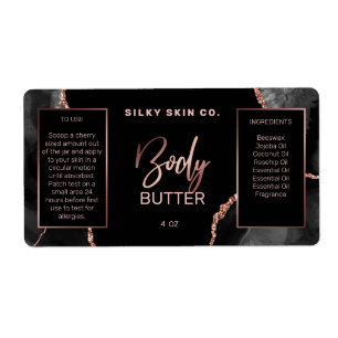 Modern Agate Black Rose Gold Body Butter Labels