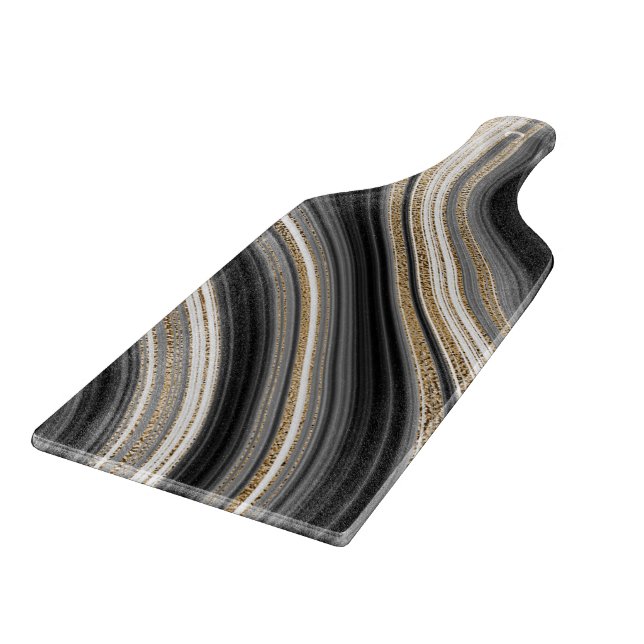 Modern agate black white and gold fluid marble  cu cutting board (Corner)