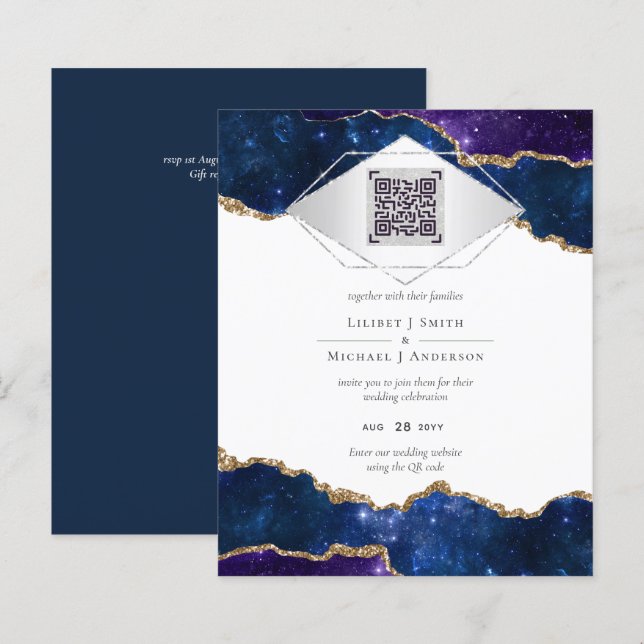 Modern Agate Blue WEDDING SUITE QR Code (Front/Back)