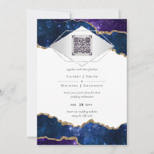 Modern Agate Blue WEDDING SUITE QR Code Invitation