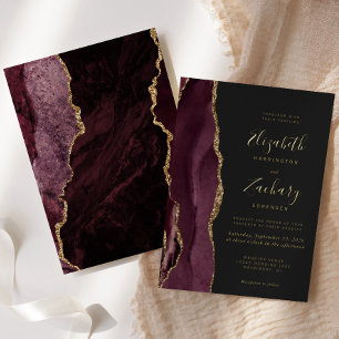 Modern Agate Burgundy Red Gold Dark Wedding