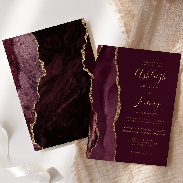 Modern Agate Burgundy Red Gold Wedding (Creator Uploaded)