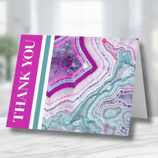 Modern Agate Elegant  Thank You Card (Modern Bright Teal Fuchsia Agate Geode Stone Thank You Card)
