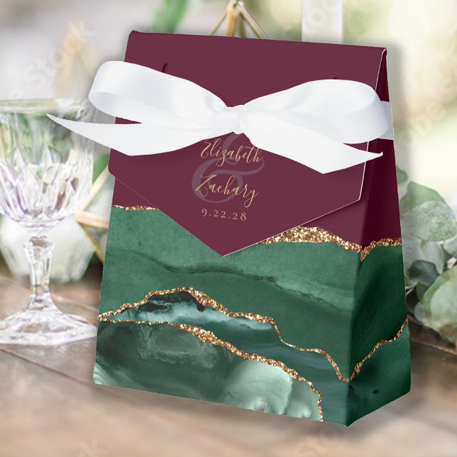 Modern Agate Emerald Green Gold Burgundy Red Favour Box (Creator Uploaded)
