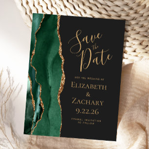 Modern Agate Emerald Green Gold Save the Date Announcement Postcard