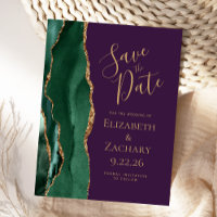 Modern Agate Emerald Green Purple Save the Date