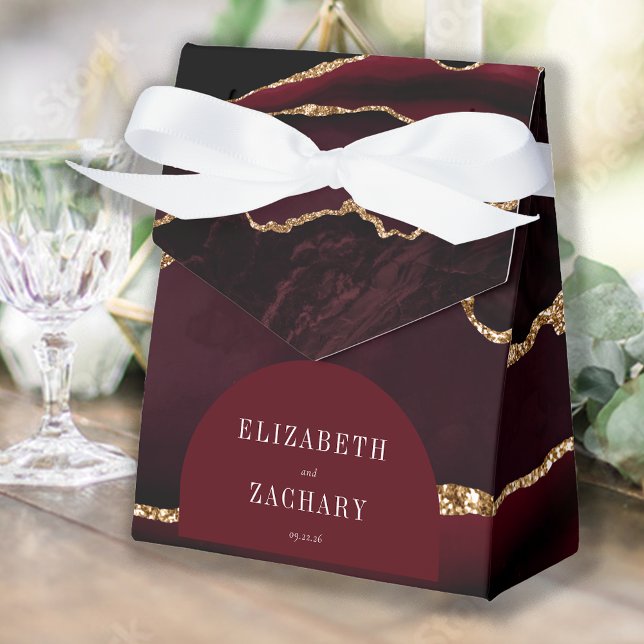 Modern Agate Geode Arch Burgundy Gold Favour Box (Creator Uploaded)