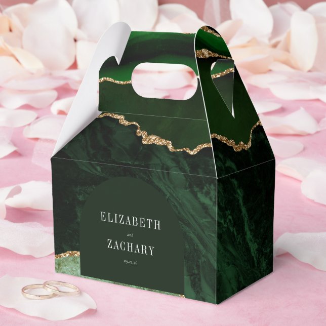 Modern Agate Geode Arch Hunter Green Gold Favour Box (Wedding)