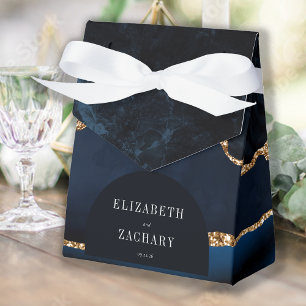 Modern Agate Geode Arch Navy Blue Gold Favour Box