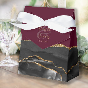 Modern Agate Geode Black Gold Burgundy Favour Box