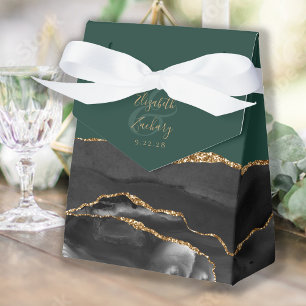 Modern Agate Geode Black Gold Emerald Green Favour Box