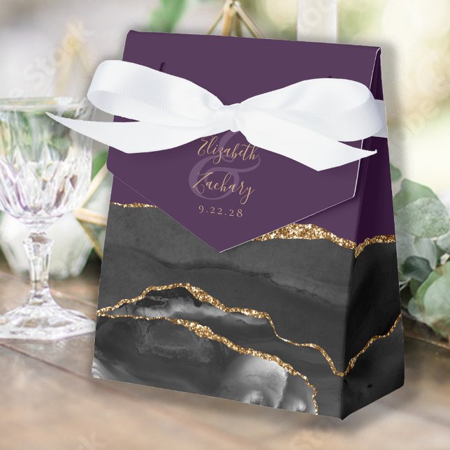 Modern Agate Geode Black Gold Purple Favour Box (Creator Uploaded)