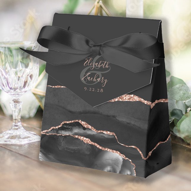 Modern Agate Geode Black Rose Gold Favour Box (Creator Uploaded)