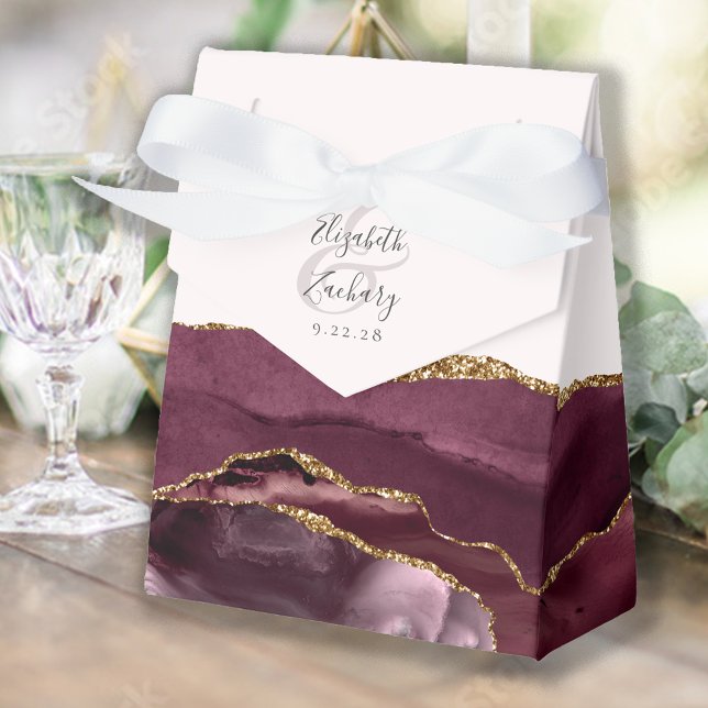 Modern Agate Geode Burgundy Gold Blush Favour Box (Creator Uploaded)