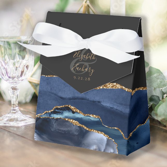 Modern Agate Geode Navy Blue Gold Favour Box (Creator Uploaded)