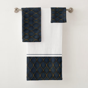 Modern Agate Geode Navy Blue Gold Monogram   Bath Towel Set
