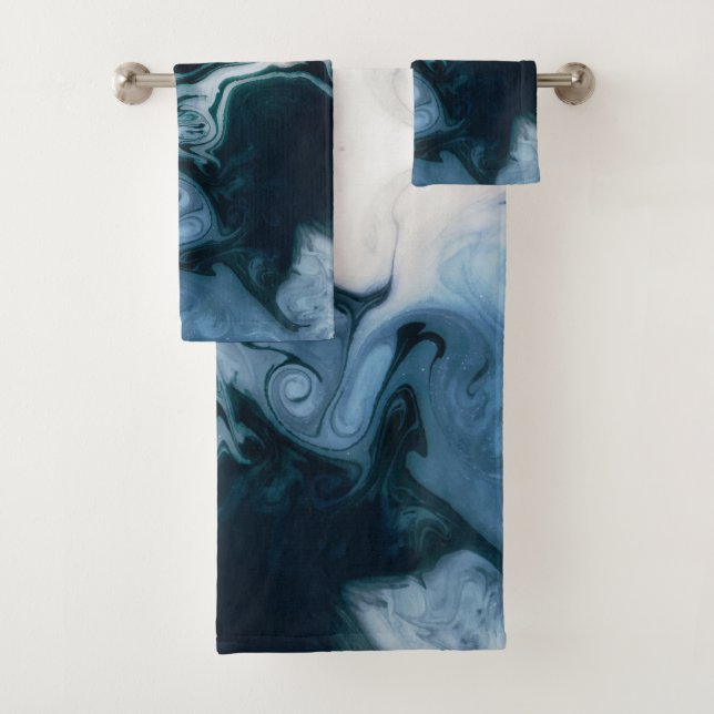Modern Agate Geode Navy Blue Gold Monogram   Bath Towel Set (Insitu)