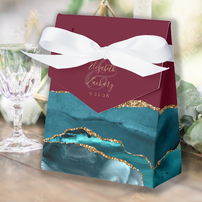 Modern Agate Geode Teal Gold Burgundy Favour Box (Creator Uploaded)
