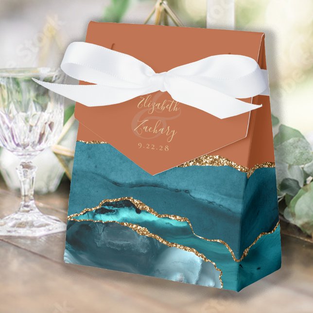 Modern Agate Geode Teal Gold Burnt Orange Favour Box (Creator Uploaded)