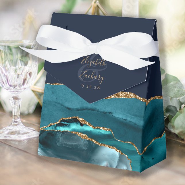 Modern Agate Geode Teal Gold Navy Blue Favour Box (Creator Uploaded)