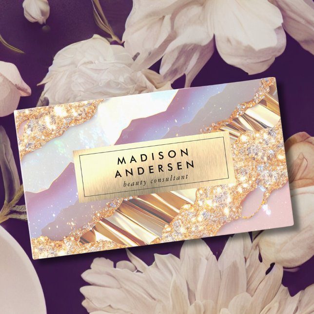 Modern Agate Glitter Gold Glam Business Card (Creator Uploaded)