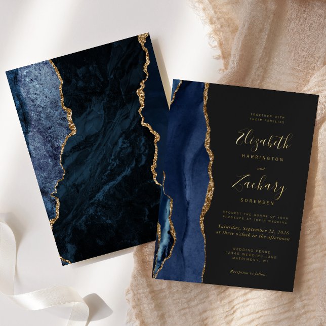 Modern Agate Navy Blue Gold Dark Wedding (Creator Uploaded)