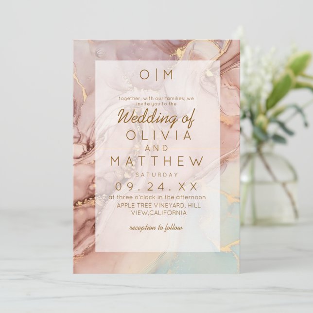 Modern Agate Neutral Wedding   Invitation (Standing Front)