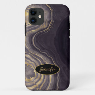 Modern Agate Purple & Gold Crystal Personalise iPhone 11 Case