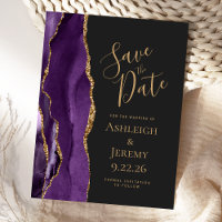 Modern Agate Purple Gold Dark Save the Date