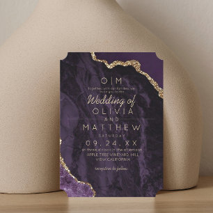 Modern Agate Purple Gold Wedding Elegant Monogram Invitation
