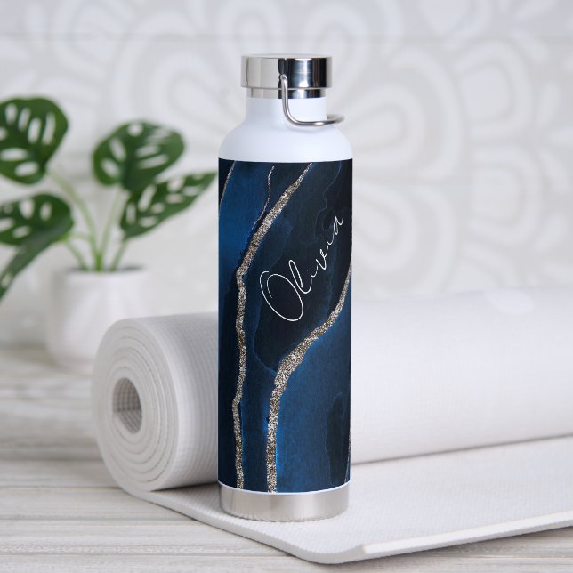 Modern Agate Style with Name Water Bottle (Yoga)