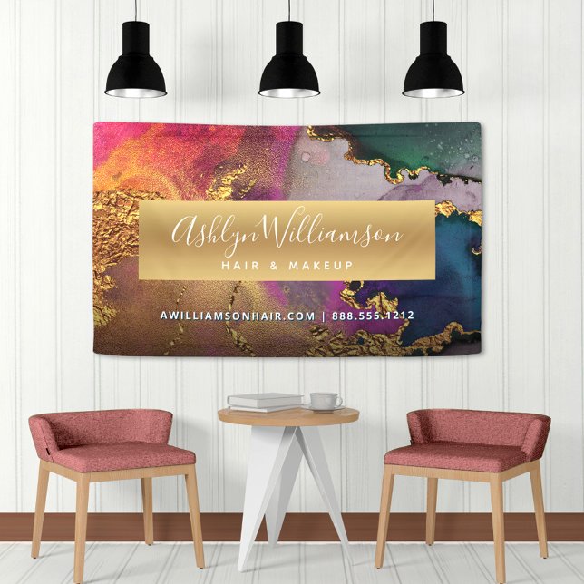 Modern agate watercolor gold purple green blue banner (Creator Uploaded)