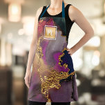 Modern agate watercolor gold purple navy monogram apron<br><div class="desc">Here’s a wonderful way to add pizzaz to your daily makeup, hair stylist, beauty, as well as cooking and baking routines. Add extra sparkle to your professional adventures whenever you wear this elegant, sophisticated, simple, and modern apron. A sparkly, faux gold foil square with a script typography monogram overlays a...</div>
